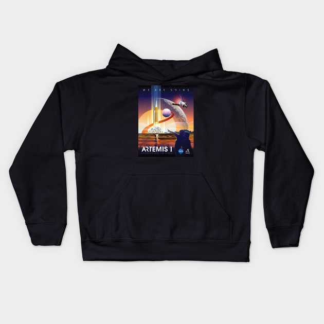 NASA Artemis I Retro Poster Shirt (Front) Kids Hoodie by Blake Dumesnil Designs